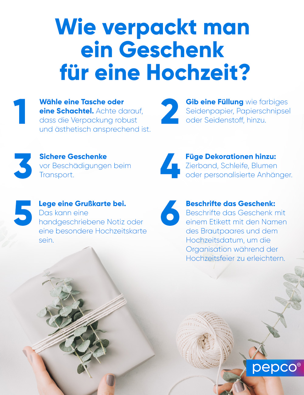 Pepco-Infografik: Wie verpackt man ein Geschenk zur Hochzeit?