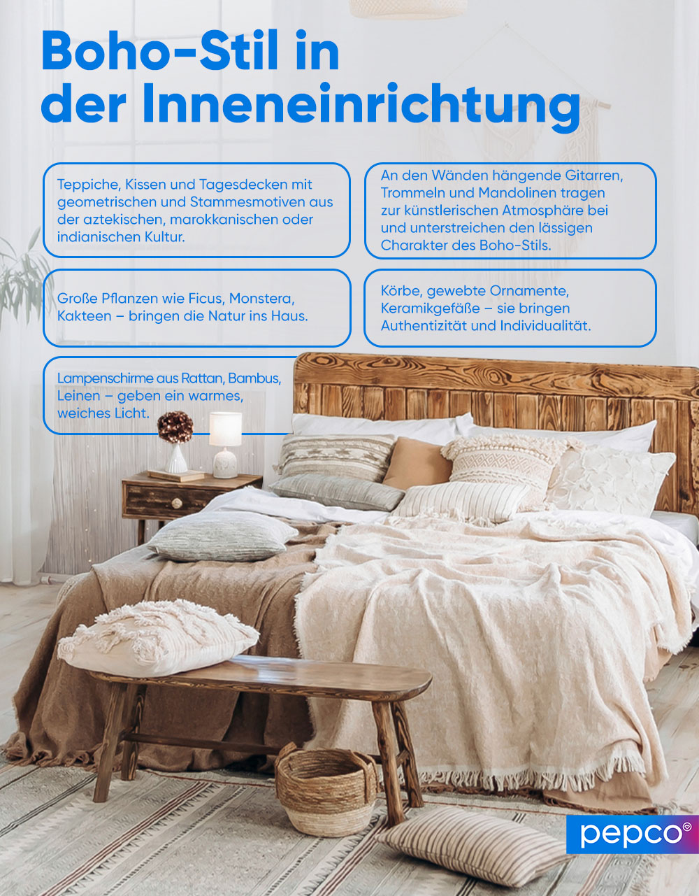 Pepco-Infografik zu Wohnaccessoires im Boho-Stil