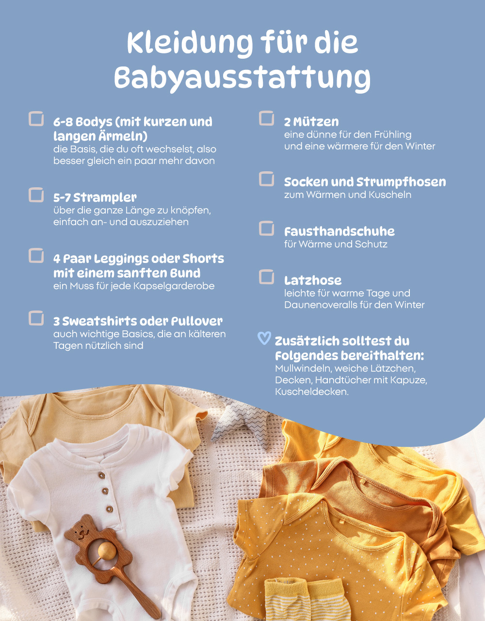 Kleidung für die Babyausstattung
