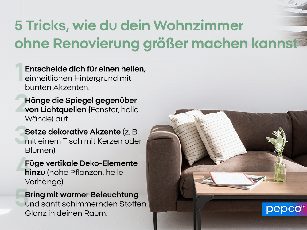 5 Tricks, wie du dein Wohnzimmer ohne Renovierung größer machen kannst 