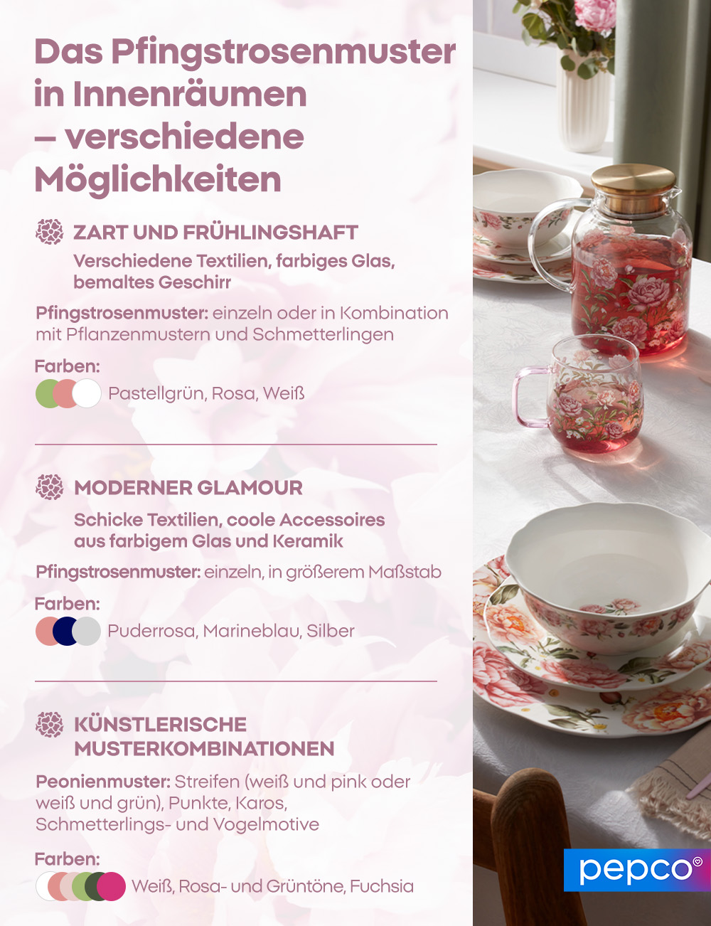 Das Pfingstrosenmuster in Innenräumen – verschiedene Möglichkeiten 